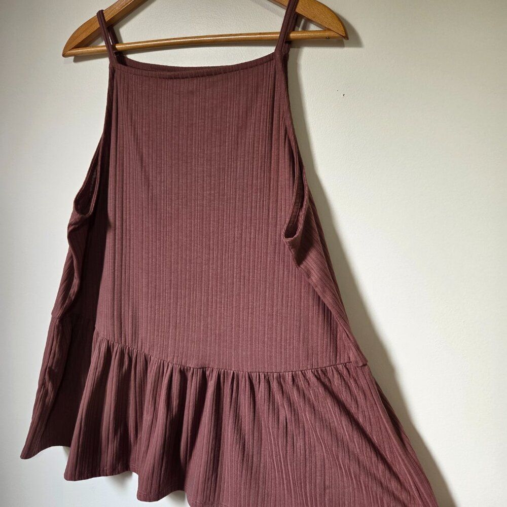 Maurices Mauve Ribbed Tank Top with Flounce Hem
